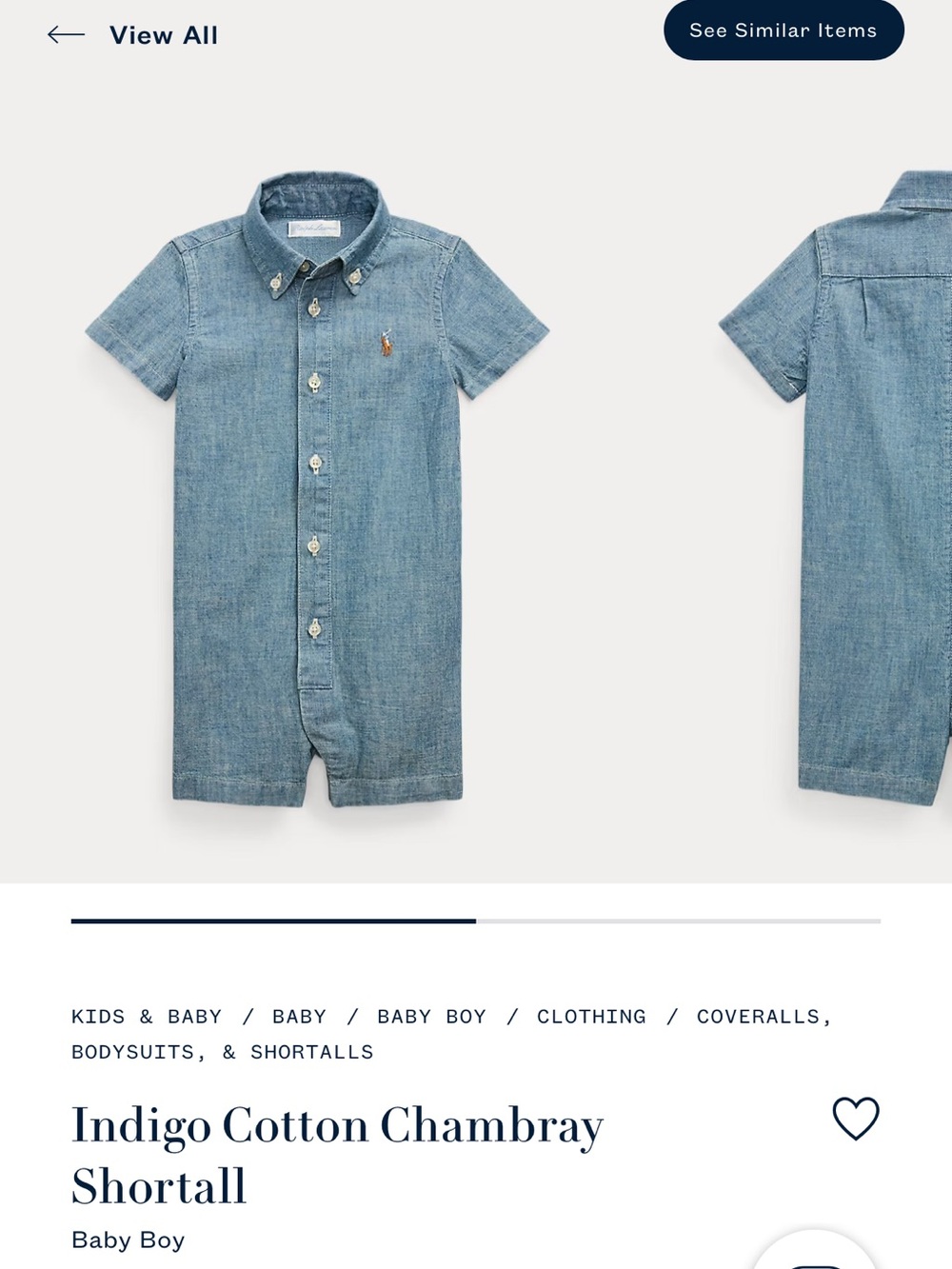 NWT Ralph Lauren Blue Denim Baby One-Piece Romper